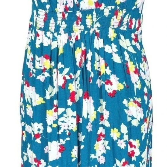 Anthropologie One‎ Shoulder Floral Maxi Dress Teal Ring Strap Petite 12P NWT - Picture 10 of 15